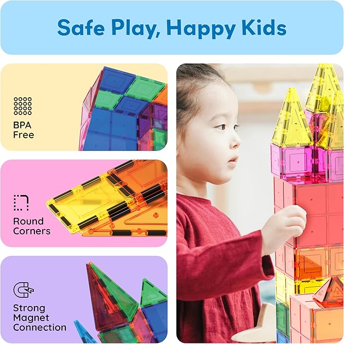 PicassoTiles 60 Piece Set 60pcs Magnet Building Tiles Clear Magnetic 3D Blocks Construction Playboards - Creativity Beyond Imagination, Inspirational, Recreational, Educational, Conventional