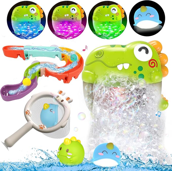 Light Up Dinosaur Bath Toys for Kids Ages 1-3 4-8, Bath Bubble Machine with Music, Bubble Maker for Bathtub, Floating Animal Bathtub Water Toys for Toddlers 2 3 4 5 Year Old Boys Girls Birthday Gift