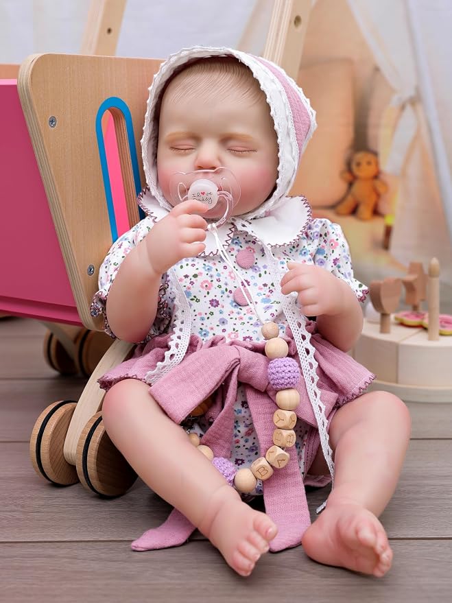 Reborn Baby Dolls – 20 Inch Real Baby Dolls that Look Real, Full Body Vinyl Girl Doll in Purple Romper with Bow & Bonnet, Lifelike Newborn with Accessories, Gift for Girls Ages 3+