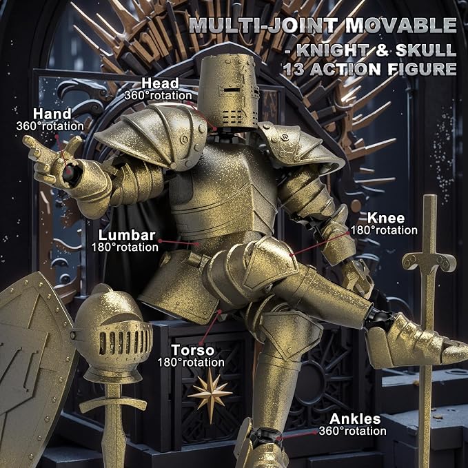 BOZOBO 8pcs 13 Action Figures Assembly Required，DIY Multi-Colored Titan 13 Action Figure Set with Medieval Knight Style，3D Printed Multi-Jointed Movable 13-Action T Figure for Kids & Adults
