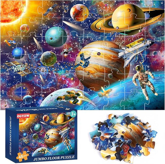 Jumbo Floor Puzzle for Kids Ages 4-6, 48 Piece Large Solar System Planet Jigsaw Puzzles for Kids Ages 3-5, Preschool Educational Learning Space Toys Gift for Boys & Girls