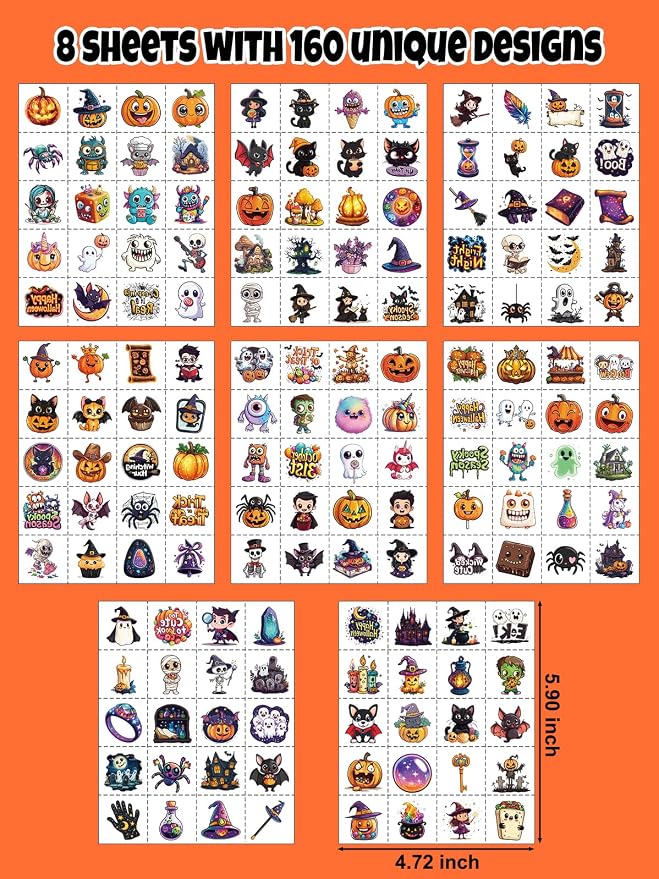 JCFIRE Halloween Temporary Tattoos for Kids, Halloween Party Favors, Treat or Trick Supplies, Crafts for Goodie Bag Stuffers, Birthday Party Decorations Accessories, Games, Toys, Gifts