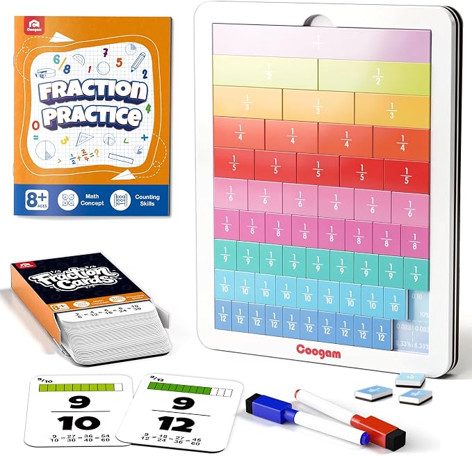Coogam Magnetic Fraction Tiles - Montessori Math Manipulatives for Fraction Learning & Practice, Educational Games for Homeschool & Classroom, Grades 2-5