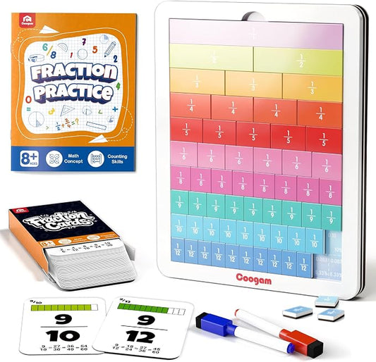 Coogam Magnetic Fraction Tiles - Montessori Math Manipulatives for Fraction Learning & Practice, Educational Games for Homeschool & Classroom, Grades 2-5