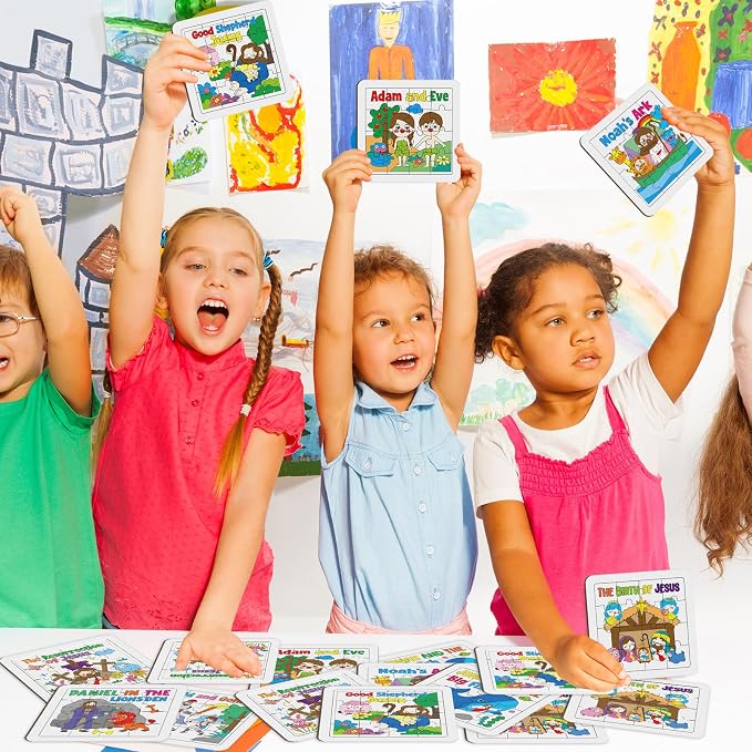 Cinrobiye 24 PCS Religious Sunday School Crafts Bible Stories Jigsaw Puzzles Bulk DIY Religious Puzzle Kits with Colored Pens Gifts for Church VBS Sunday School Art Activities Christian Party Favors