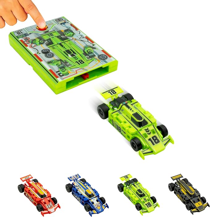 FLAT 2 FAST Original Speed Card Racer – Flat Car Racer and Pocket Size Racecar Launcher with Real Rubber Tires for High-Speed Racing – Transforming Toy Car for Boys – Load, Launch, Race! – Neon Green