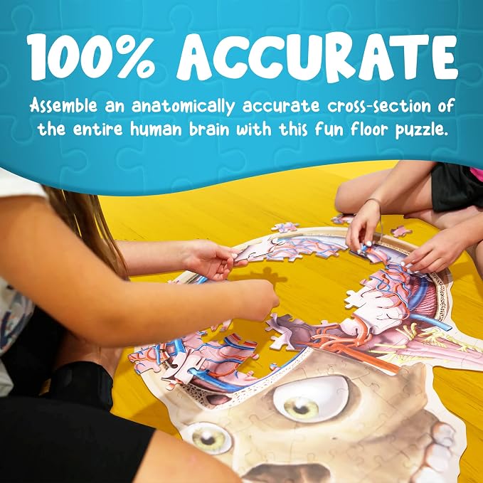 Human Brain Floor Puzzle - Doctor Livingston Jr Anatomy Model - 100 Piece Jigsaw Puzzle - Kids Puzzle and STEM Game About Brain - Medically Accurate Science Toys for Kids, Toddlers, Teens