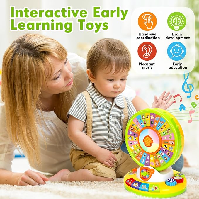 Toys for 1 2 3 Year Old Boys Girls, Musical Spin and Sing Alphabet Zoo, Learning Toys for Toddlers 1-3, Educational Interactive Toys, Christmas Birthday Gift for Baby Age 6-9-12-18 Months (Green)