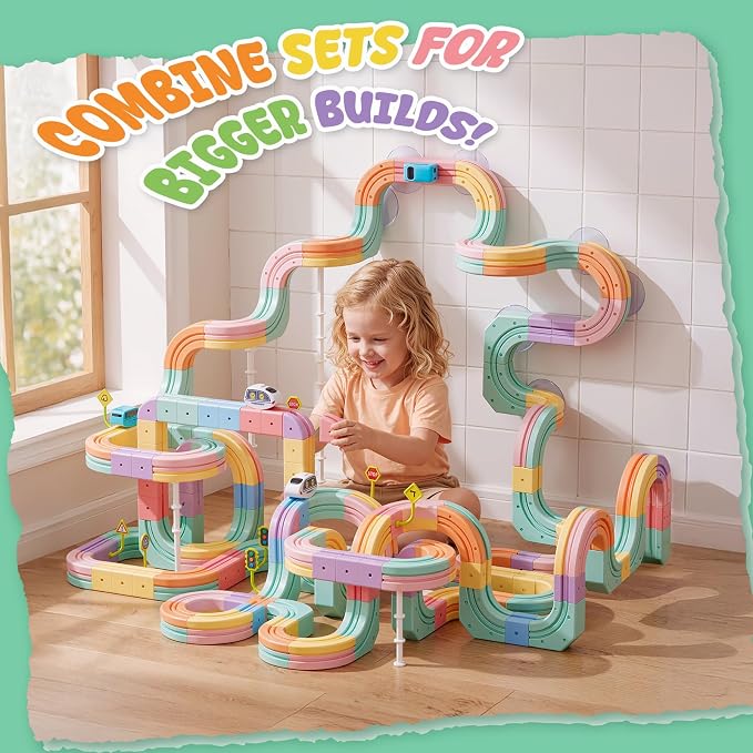 Hot Bee Electric Train Set for Kids, Gravity-Defying 3D Train Track Set with 134PCS Flexible Snap-On Tracks, USB Rechargeable Motorized Car, STEM Building Toy Birthday Gifts for Boys Girls 3 4 5 6 7 8