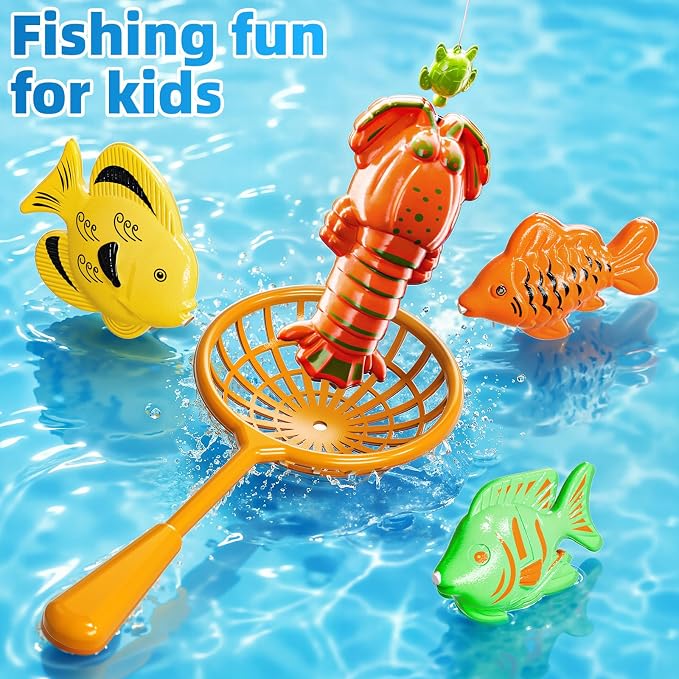 TEMI Fishing Toy Game for Kids 3 4 5 6 7 8 Years Old, 51 Fish Bath Playset for Toddlers, Toy Magnetic Rod and Fishing Net, Outdoor Water Toys for Kids Age 3-5, Party for Boy and Girl