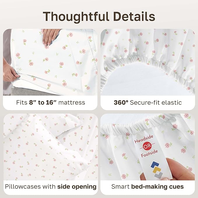 California Design Den Soft 100% Cotton Queen Size Bed Sheets Set, 400 Thread Count Good Housekeeping Award Winner, Smooth Sateen Finish, Deep Pockets, Cozy & Durable Queen Bedding Set - Soft Floral