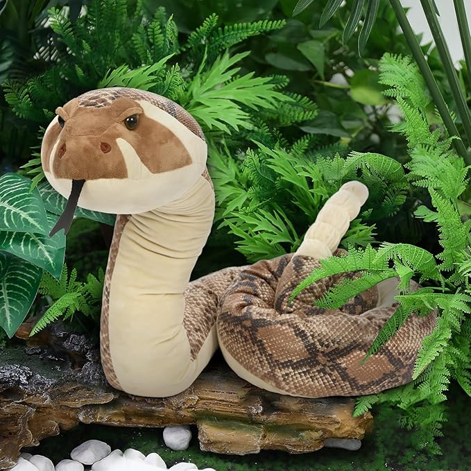 MaoGoLan 97 inch Giant Rattlesnake Plush Long Stuffed Snake Toy Realistic Python Stuffy for Kids Prank Props Christmas Birthday Easter Valentine's Day, Brown