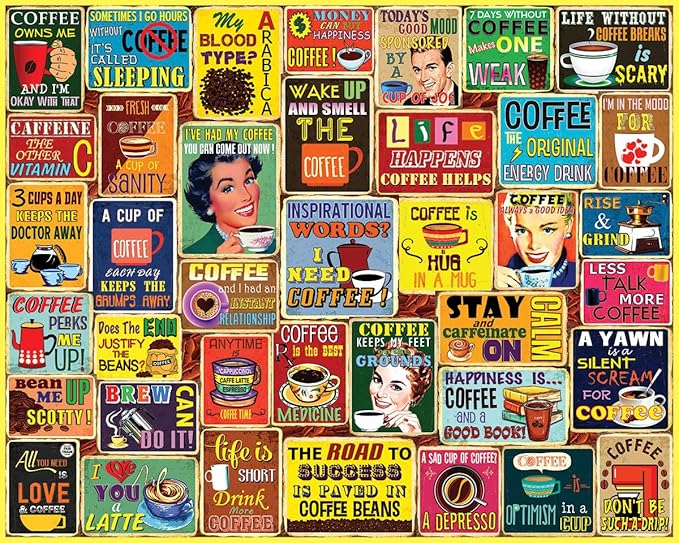 White Mountain 1000 Piece Jigsaw Puzzle Fun Coffee Collage Puzzles with Large Pieces, Gift for Adults and Family 24''x30 - I Love Coffee