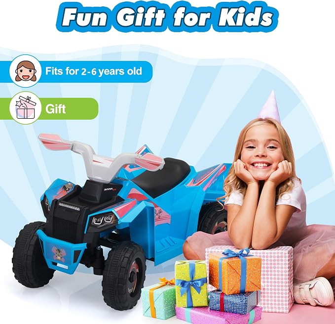 TOBBI 6V Electric Kids Ride On Toy Car with Trailer, Toddler 4 Wheeler Powered Vehicle, ATV to Drive with Music/Battery Volume Display for Children Age 2-6-Blue