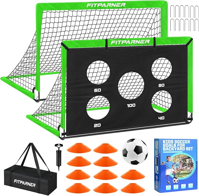 Soccer Goal,Backyard Soccer Goals for Kids 2 Pack,4x3/6x4 FT Portable Toddler Soccer Nets with Target,Ball & Cones,Soccer Training Equipment for Kids Youth Outdoor Games,Sports,Play