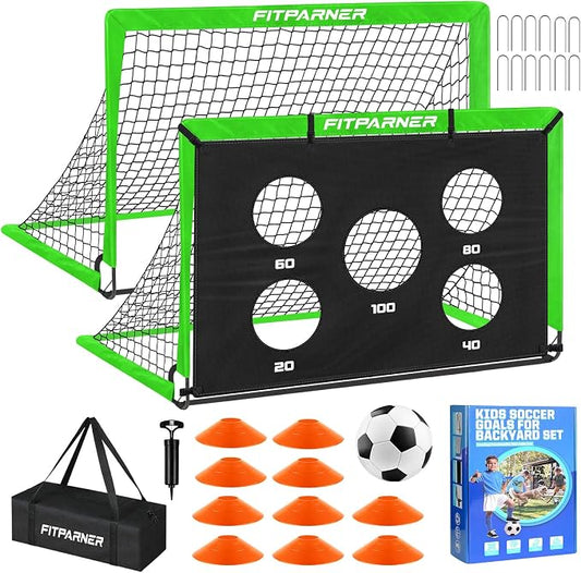 Soccer Goal,Backyard Soccer Goals for Kids 2 Pack,4x3/6x4 FT Portable Toddler Soccer Nets with Target,Ball & Cones,Soccer Training Equipment for Kids Youth Outdoor Games,Sports,Play