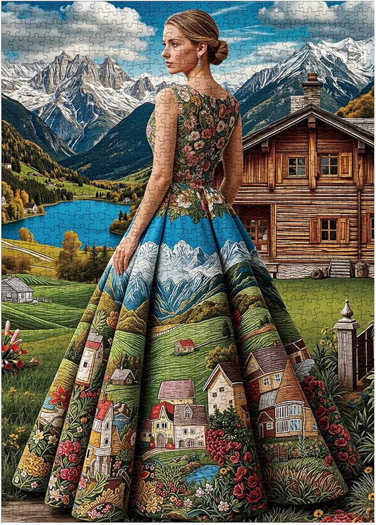 Beautiful Women Puzzles for Adults 1000 Pieces Nature, Pretty Country Landscape Lake Art Jigsaw Puzzles, Cozy Mountain Scenic Hard Difficult Challenging Puzzle