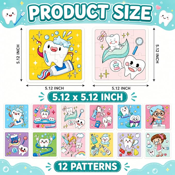 Cinrobiye 24 Pack Tooth Fairy Coloring Puzzle Set, DIY Lost Tooth Activity Gift Set for Party Favors, Classroom Rewards, Dental Celebration and School Events
