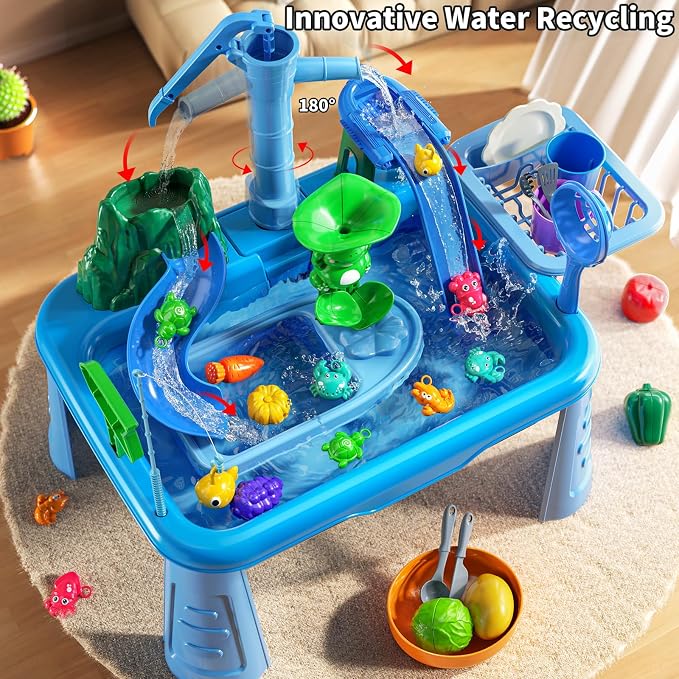 Water Table for Toddlers - Kids Play Sink with Pump and Running Water, Water Table for Kids Ages 4-8 with Fishing Games, Summer Outside Sensory Gift Toys for Boys and Girls 3 4 5 6 7 8