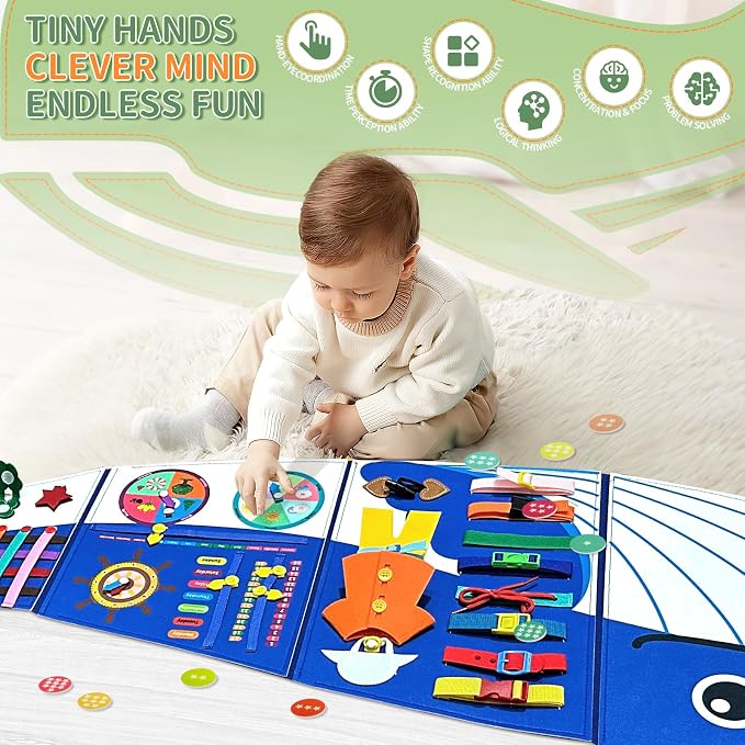 Whale Foldable Activities Montessori Busy Board Toddler Busy Board Montessoris Toys for 3+ Years Old Wall Panel