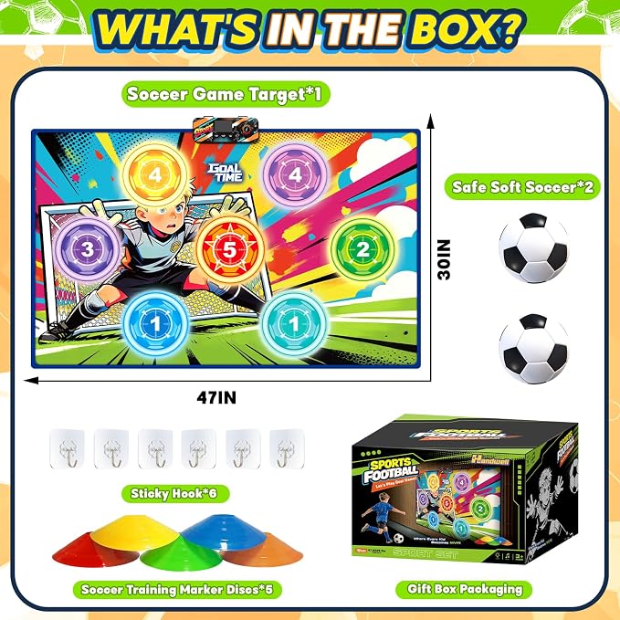 Electronic Scoring Soccer Toy Game Set for Kids with 5 Training Disc&2 Soft Balls,Indoor Outdoor Soccer Target Game Real-time Scoring 3 Modes Birthday Gifts for 3 4 5 6 7 8 9 10+ Years Old Boys Girls