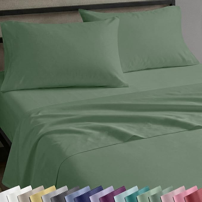 California Design Den Natural 100% Cotton Bed Sheets King Size Set with Deep Pockets - Soft Sateen King Sheet Set, Breathable and Durable Bedding Pine Green