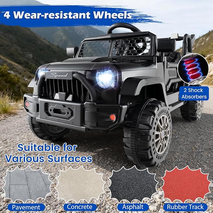 Costzon Ride on Car with Detachable Trailer, 12V Battery Powered Ride on Truck with Parent Remote Control, Light & Music, Electric Vehicle Kids Car Toy for Boys & Girls (Black)