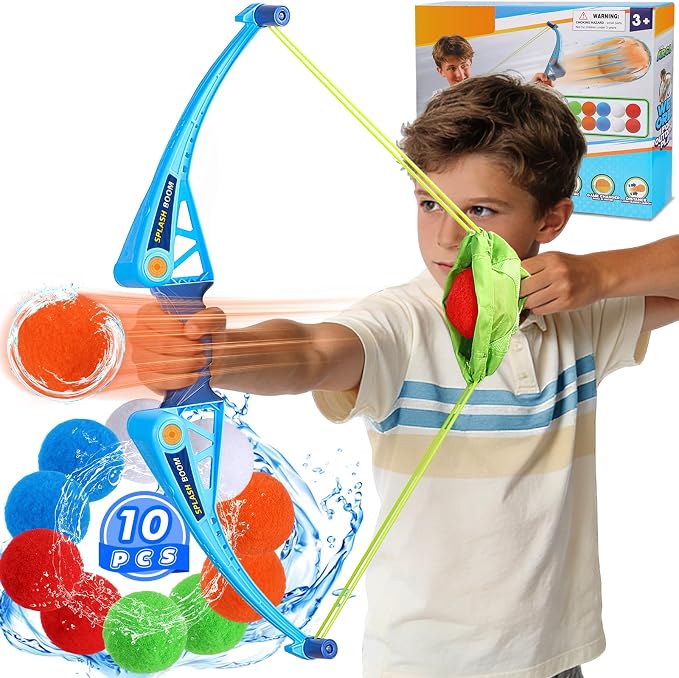 SUPER JOY Reusable Water Balloons Water Toys for Kids, Water Balloon Bow Launcher With 10 Reusable Water Balls for Outdoor Toys, Pool Beach Backyard Water Bomb Toy Summer Water Toy for Boys and Girls