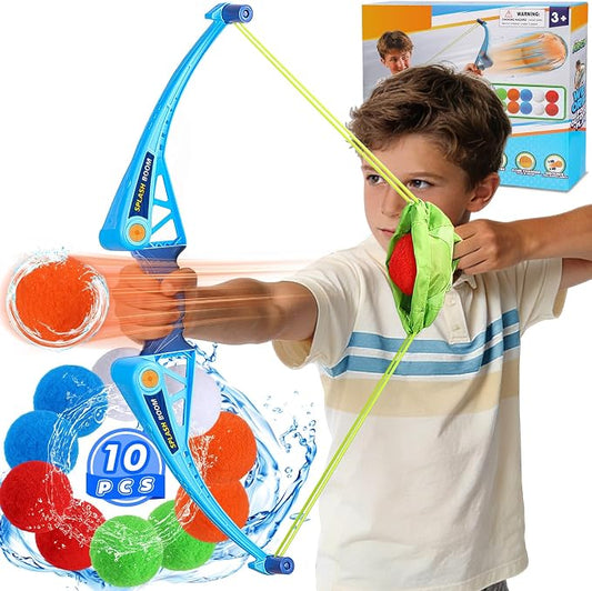 SUPER JOY Reusable Water Balloons Water Toys for Kids, Water Balloon Bow Launcher With 10 Reusable Water Balls for Outdoor Toys, Pool Beach Backyard Water Bomb Toy Summer Water Toy for Boys and Girls