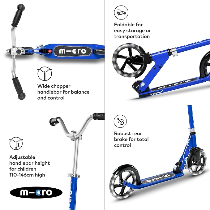 Micro Kickboard | Cruiser LED Kids Scooter for Ages 6–12 | 2 Wheel | Foldable with Kickstand | Adjustable Handlebar | Motion-Activated PU LED Wheels | Swiss Design