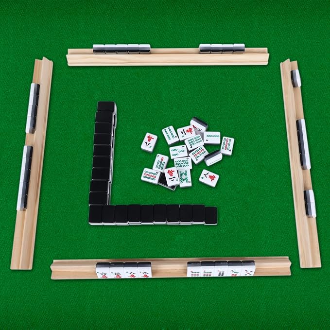GOTHINK Wooden Mahjong Tiles Trays/Racks/Holders Set of 4, Upgrade Your Mahjong Game, Racks for Mahjong, Mexican Train, Dominoes, and More (Rack Only)