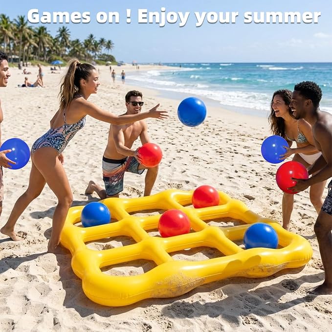 MGparty Pool Toys Games Set - Inflatable Tic Tac Toe Pool Toy with 10 Balls - Summer Outdoor Water Fun for Kids Adults Teens Family Swimming Pool Float Beach Backyard Party Game (2-10 Players)