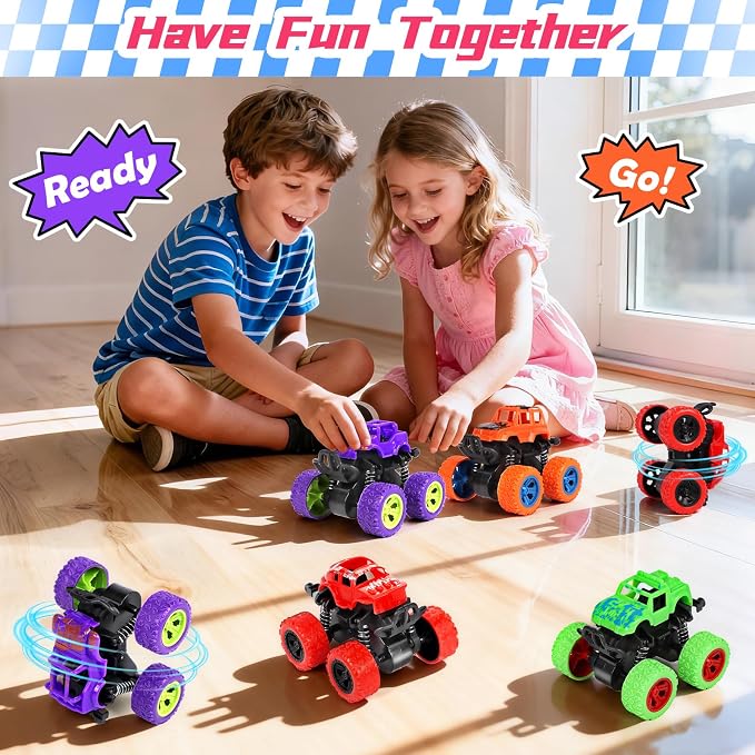 24 Pcs Gift Monster Truck Toys Bulk with Cards for Kids Push and Go Vehicles Pull Back Cars Party Favors School Gifts Exchange Classroom Prizes for Boys Girls
