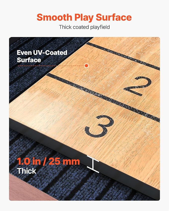 VEVOR 7ft 9ft 12ft Shuffleboard Table 2 in 1 Shuffleboard and Bowling Combo Set, Shuffle Board with Scratch-Resistant Playfield, Pucks, Bowling Set, Wax, Brush for Family Game Rooms