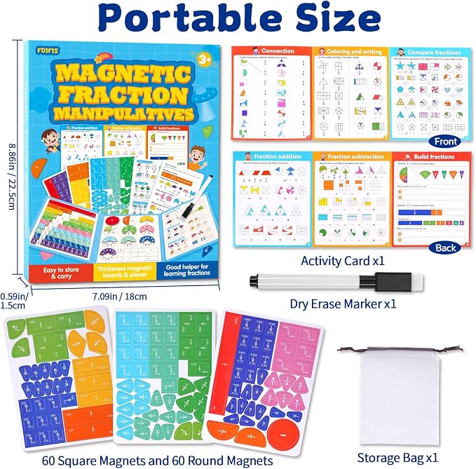 Magnetic Fraction Educational Puzzle, Magnetic Fraction Demonstration Book, Fraction Tiles & Circles, Montessori Math Manipulatives for Elementary School, Fraction Learning Toys for Kids