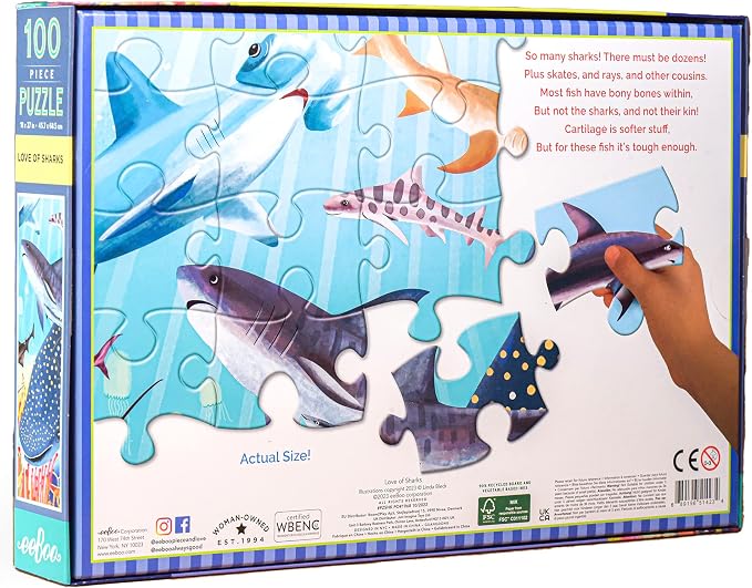 eeBoo 100 Piece Puzzle for Kids - Love of Sharks Children's Puzzle Ocean Themed, Large Pieces for Small Hands to Develop Motor Skills