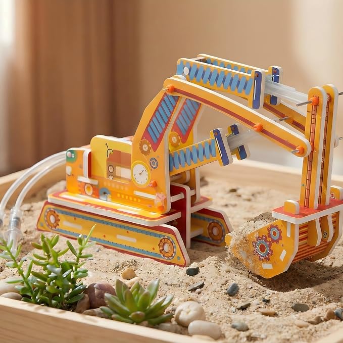 STEM Pneumatic Excavator Model Kit – DIY Science Toy for Kids, Build a Working Digging Machine with Air Pressure Syringe & Tubing