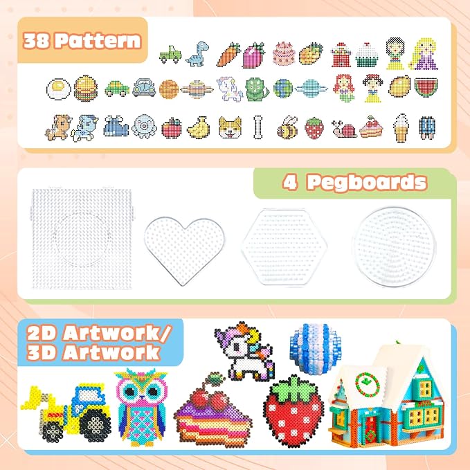 Fuse Beads Kit for Kids - 11000 Fuse Beads, 20 Colors 5mm Beads Craft Kits with Storage Box, Pegboards and Accessories, Arts and Crafts Set for Girls & Boys, DIY Creative Birthday Christmas Gifts