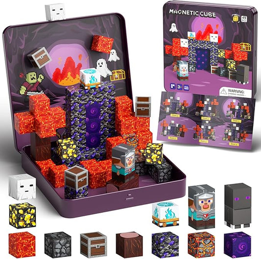 WMXDU Mini Magnetic Blocks, Magnetic Cubes Game with Iron Box 49 PCS Magnet Tiles Building Blocks Toddler Toy STEM Sensory Outdoor Creative Kids Travel Toys for 3+ Year Old