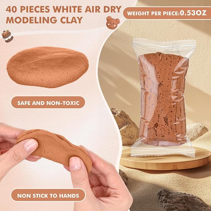 VioraWhite 40 Pcs 21oz Air Dry Clay Bulk Modeling Ultra Lightweight Foam Modeling Clay for Kids Adults Magic DIY Crafts Party Arts and School Project Gifts Supplies(Light Brown)