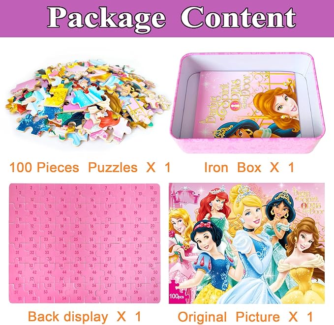 Puzzles for Kids Ages 4-6,100 Piece Puzzles for Kids Ages 6-8,Educational Learning Jigsaw Puzzles for Boys and Girls in Metal Box