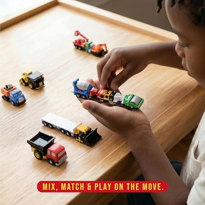 Popular Playthings Magnetic Vehicles for Toddlers 1-3, Mini Mix or Match Car Toys, Set of 7 Gift for Kids - Construction Trucks