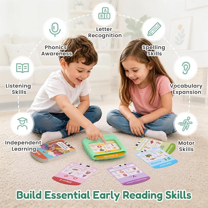 JoyCat Phonics Learning Pad, Learn to Read with 156 Pages Talking Flash Cards, 5 Level Progress Phonic Educational Toy, Screen-Free Learning Tablet Birthday Gift for Boys Girls Ages 3-8