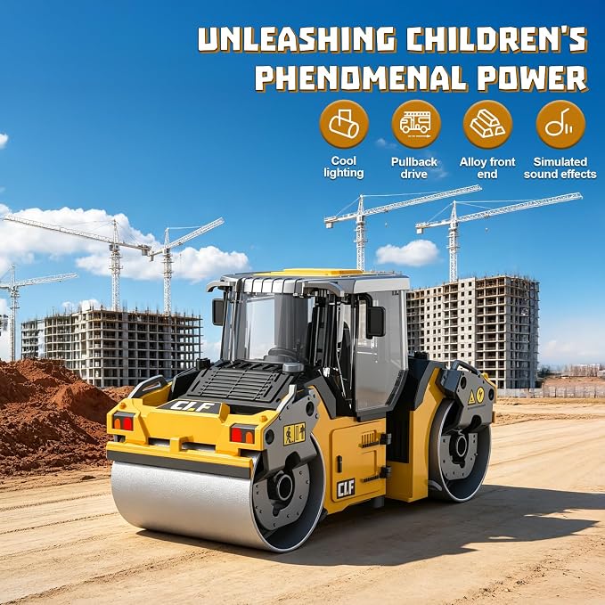 4-Pack Die-Cast Construction Vehicle Set, 1:50 Dump Truck, Road Roller, Cement Mixer & Concrete Pump Truck, Realistic Functional Toys for Kids 3-9