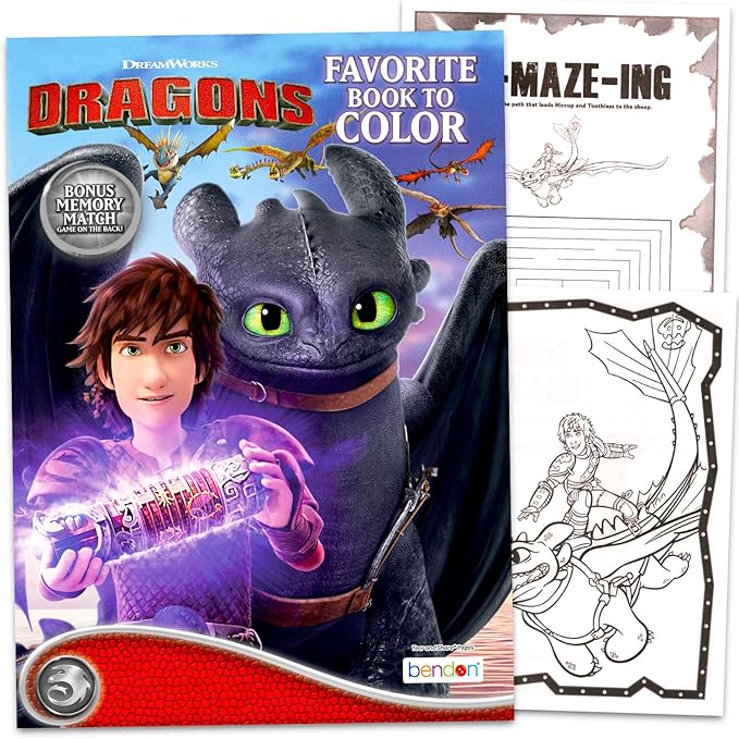DreamWorks How to Train Your Dragon Coloring and Activity Book for Kids - Bundle with Coloring Pages and Matching Game Plus Play Pack, More | How to Train Your Dragon Activity Set for Girls