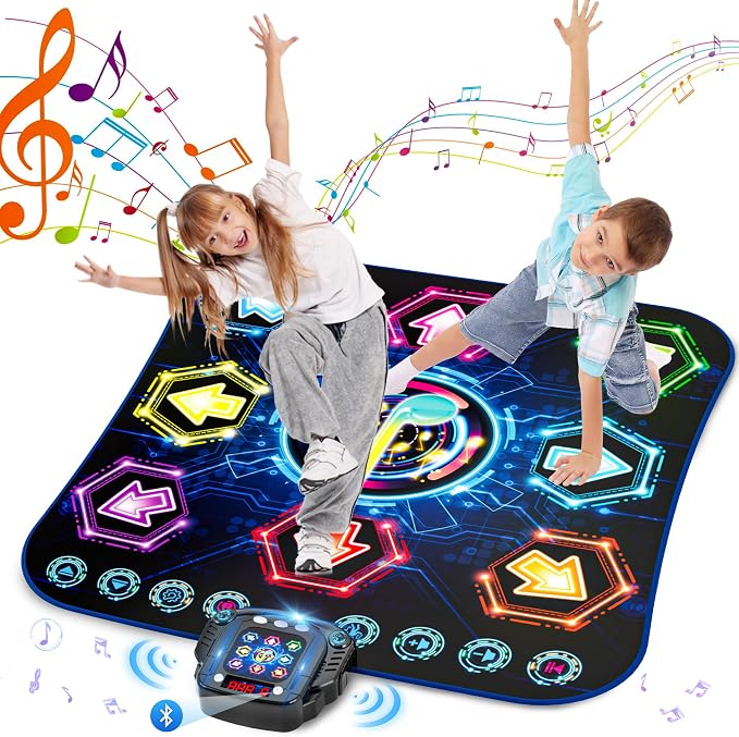 Dance Mat, 2026 Light Up 8-Button Dance Pad with Wireless Bluetooth, Upgraded Flowing Light Control System with Stands, Kids Toys Music Games Birthday for 3-12 Year Old Boys Girls