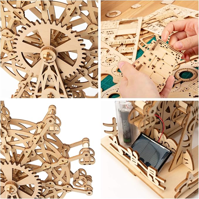 Solar 3D Wooden Puzzles for Adults Birthday Gifts Wood Ferris Wheel DIY Model Kit Puzzle Building Toys for Adult Age 14+ Years Old