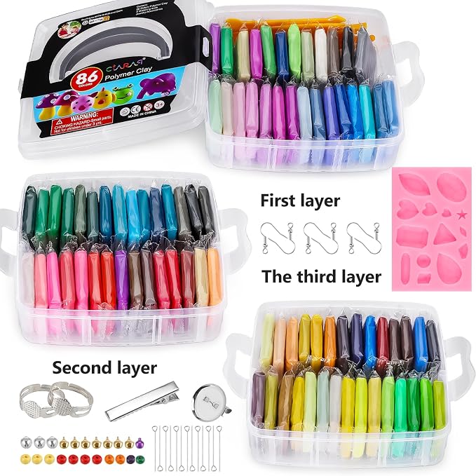 CiaraQ 86-Color Polymer Clay Oven Bake Modeling Kit for Kids & Artists | Non-sticky & non-toxic. 4.4 lb. With sculpting tools. Classroom & Home Use. Fun gift for Kids & artists. Ages 4+.