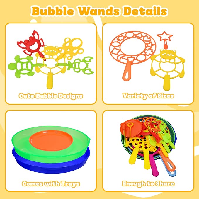 Bubble Wands Set for Kids,17 pcs Assorted Bubble Wands with Tray, Big Bubble Maker Wand for Kids Summer Outdoor Games,Birthday Party,Family Event,Gifts for Bubble Lovers