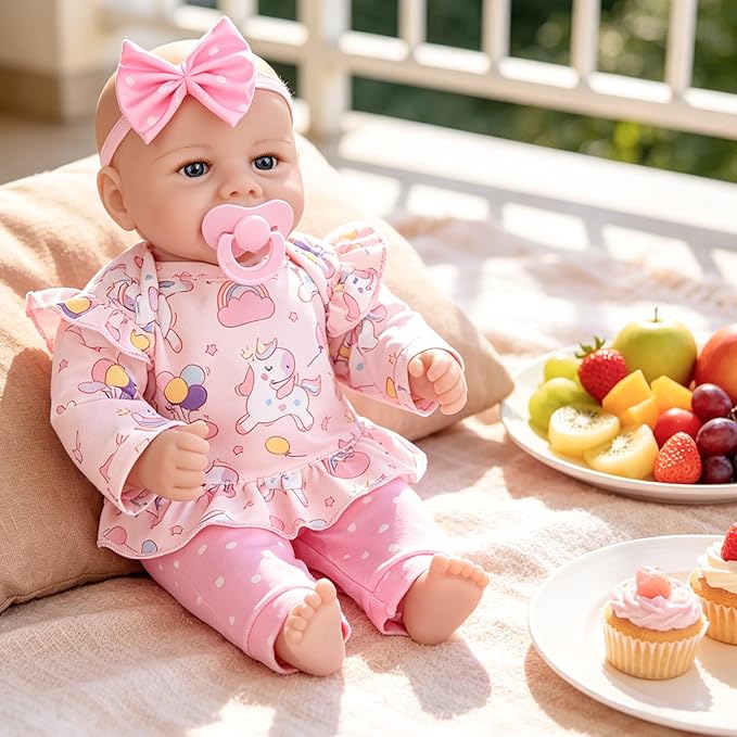 Milidool Baby Doll Girl, 17 inch Realistic Soft Body Reborn Baby Doll Real Life Cute Baby with Accessories for 3+ Year Old Gifts